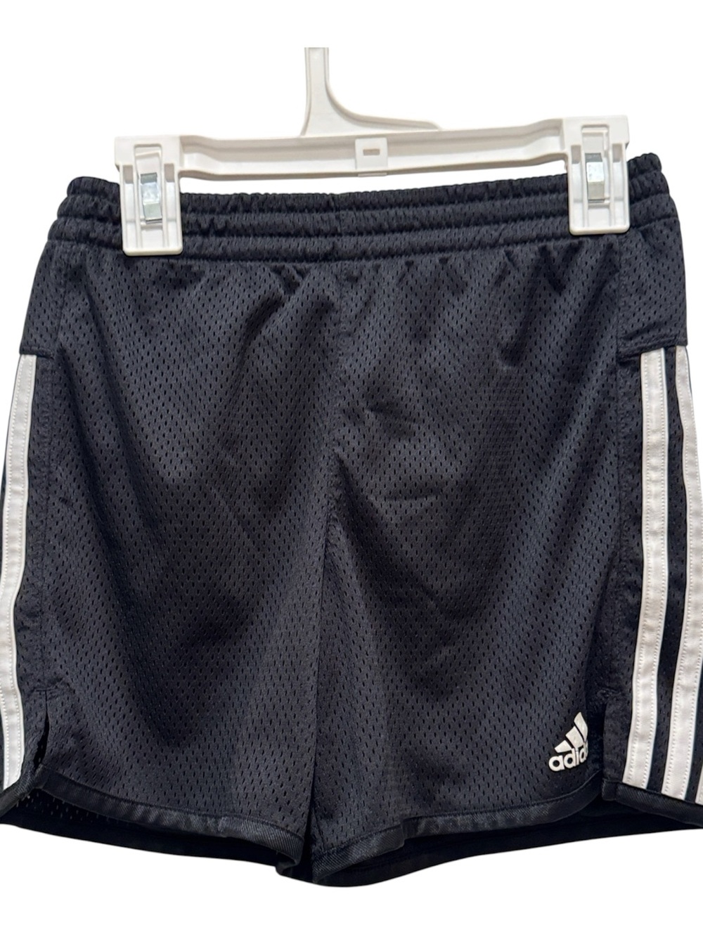adidas Black Mesh Athletic Shorts with White Stripes Size 7-8